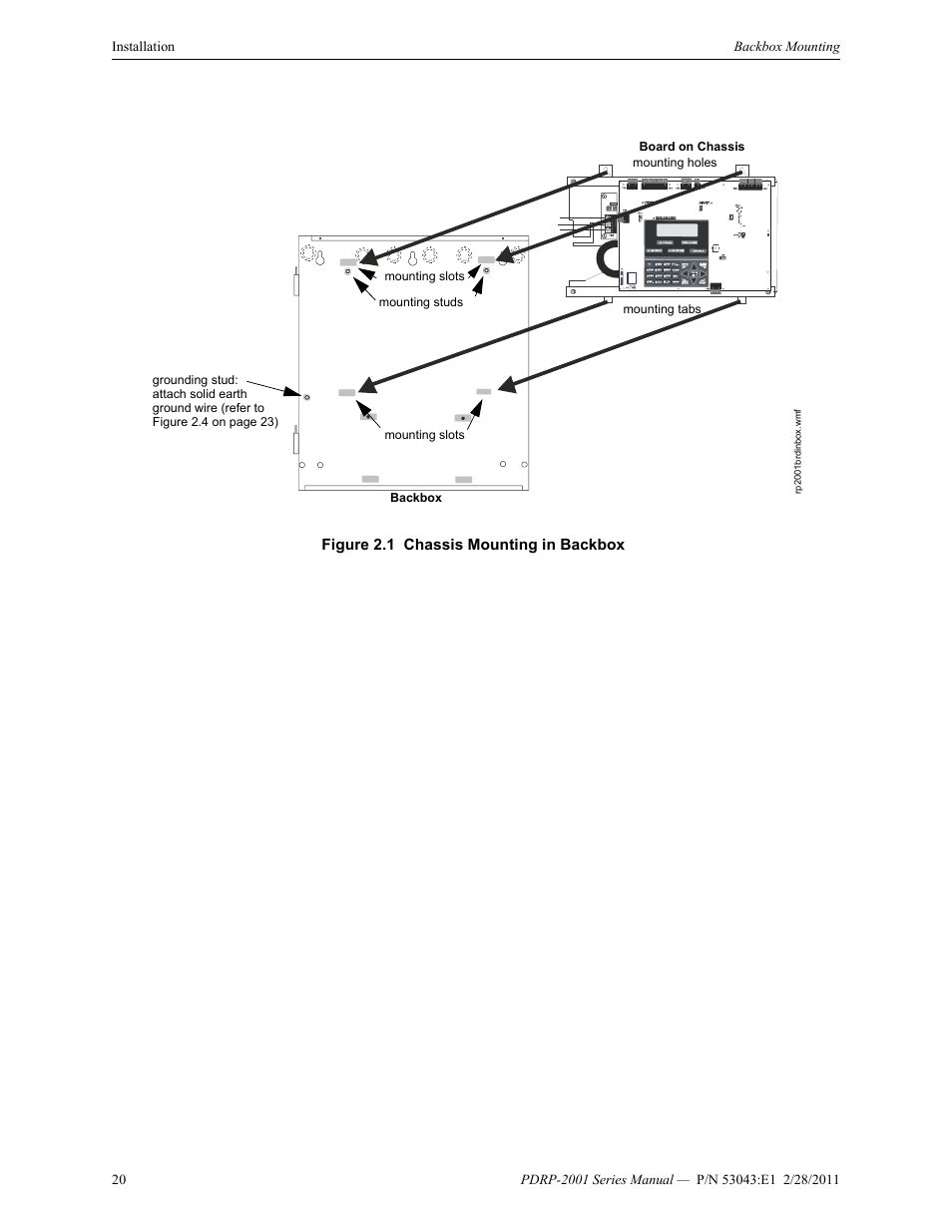 Figure 2.1 chassis mounting in backbox | System Sensor PDRP-2001 User Manual | Page 20 / 148