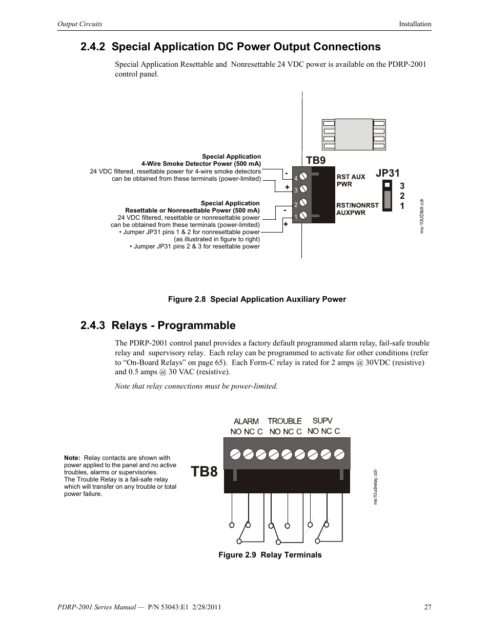 2 special application dc power output connections, 3 relays - programmable | System Sensor PDRP-2001 User Manual | Page 27 / 148