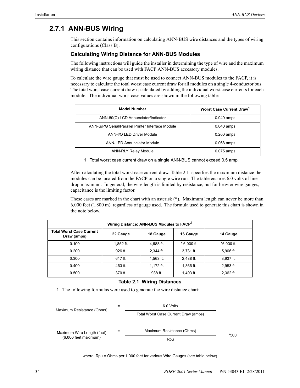 1 ann-bus wiring, Calculating wiring distance for ann-bus modules, Ann-bus wiring | System Sensor PDRP-2001 User Manual | Page 34 / 148