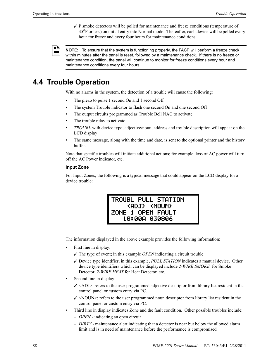 4 trouble operation, Trouble operation | System Sensor PDRP-2001 User Manual | Page 88 / 148