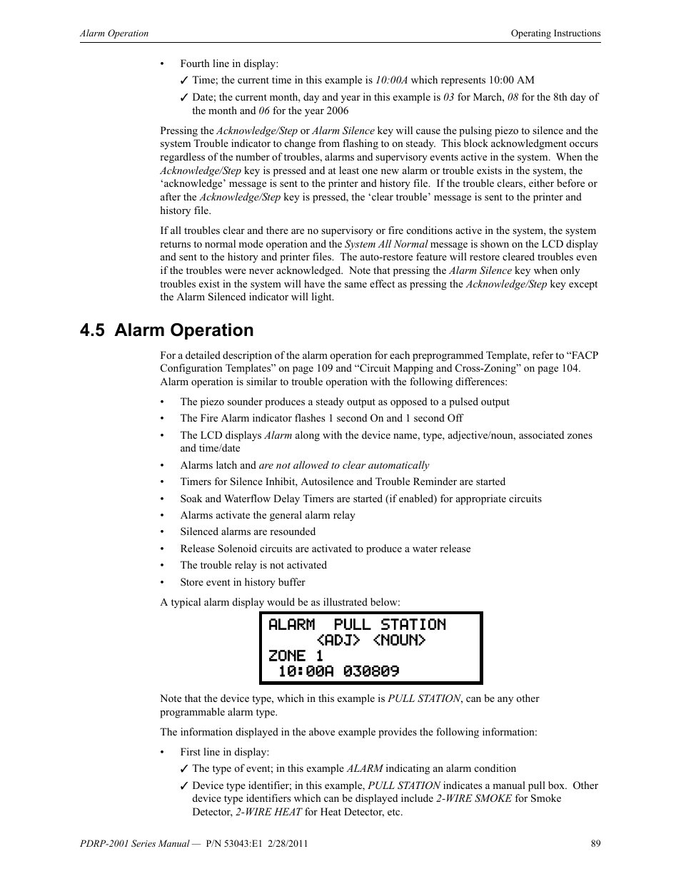 5 alarm operation, Alarm operation | System Sensor PDRP-2001 User Manual | Page 89 / 148