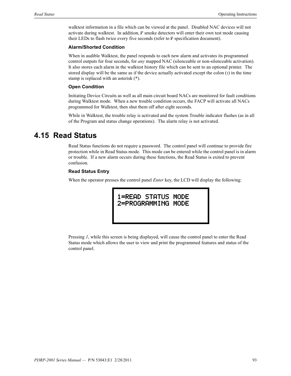15 read status, Read status | System Sensor PDRP-2001 User Manual | Page 93 / 148