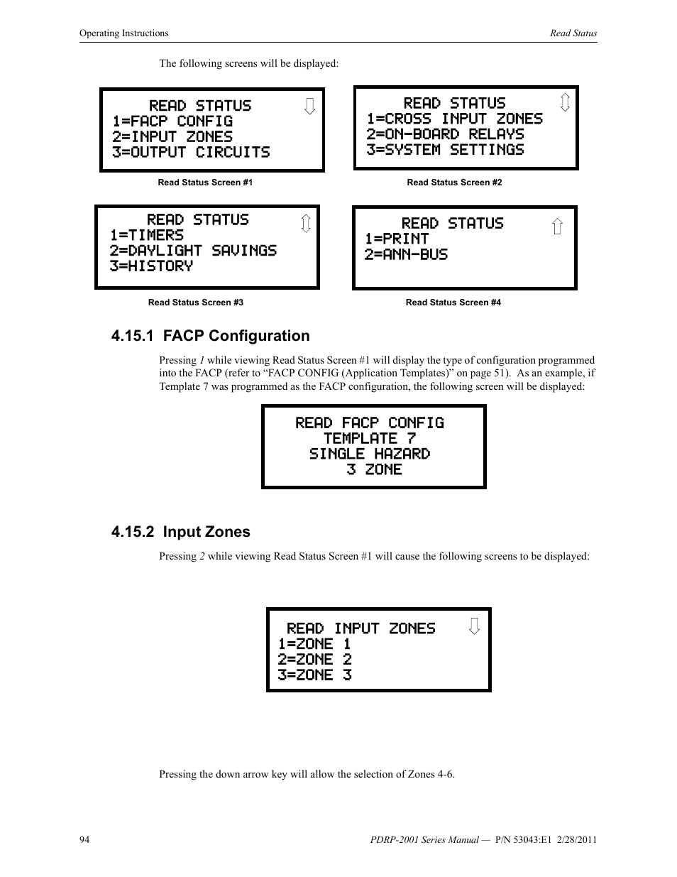 1 facp configuration, 2 input zones, Facp configuration 4.15.2: input zones | System Sensor PDRP-2001 User Manual | Page 94 / 148