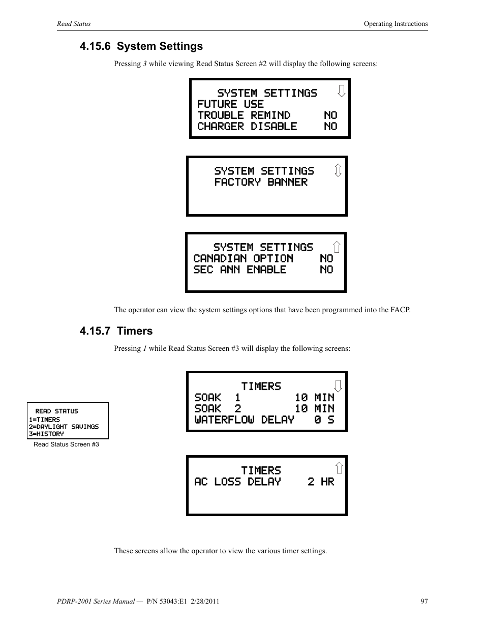 6 system settings, 7 timers, System settings 4.15.7: timers | System Sensor PDRP-2001 User Manual | Page 97 / 148