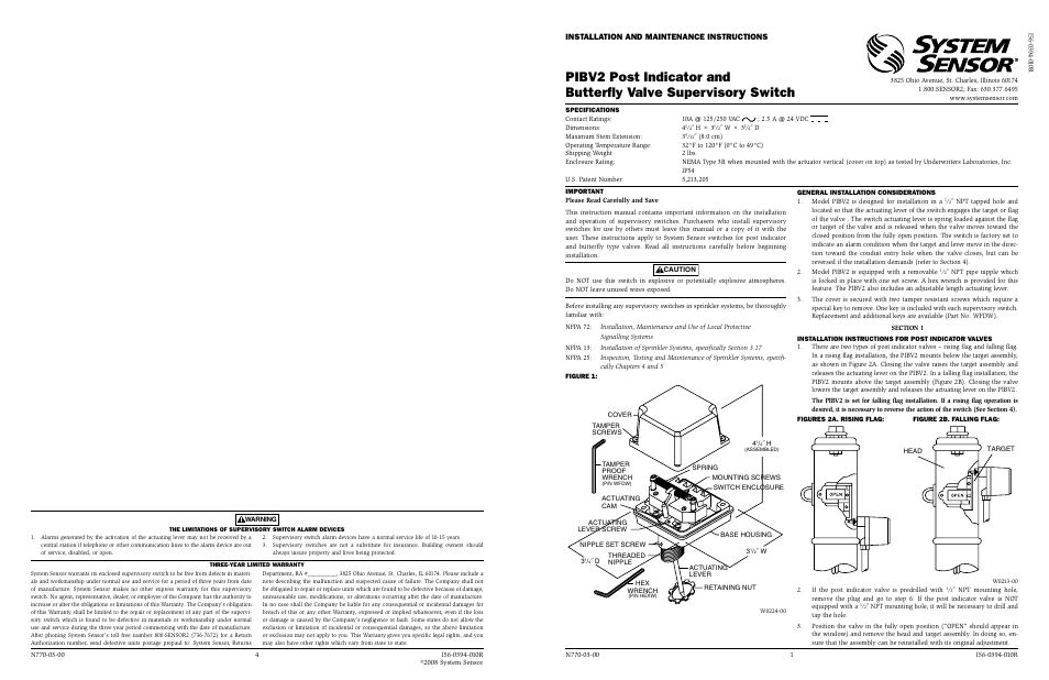 System Sensor PIBV2 User Manual | 2 pages