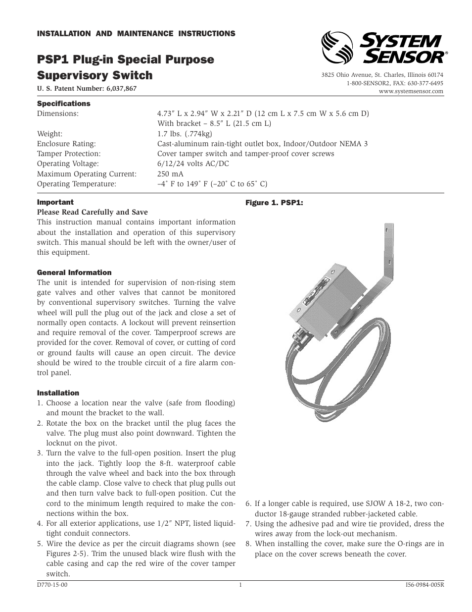 System Sensor PSP1 User Manual | 4 pages