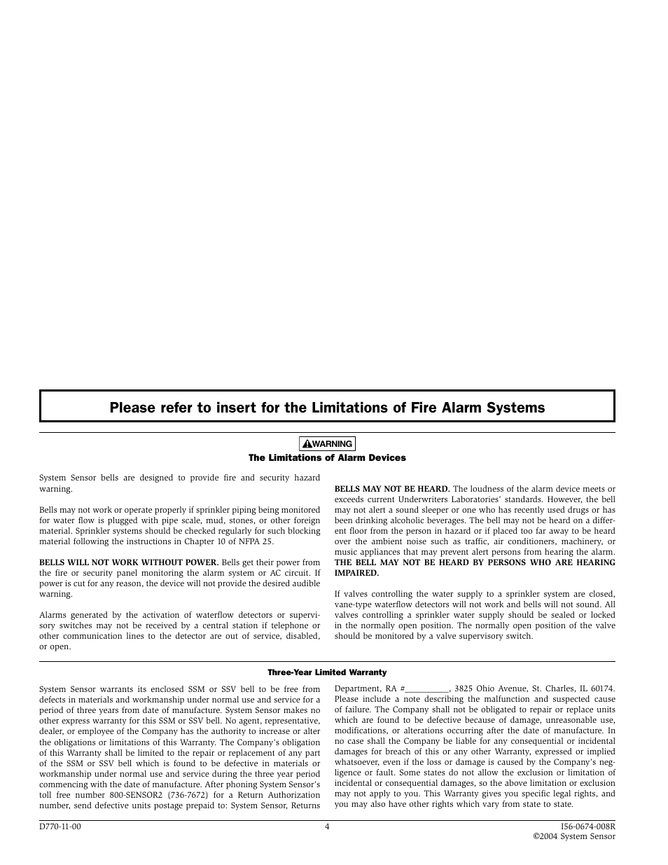 System Sensor SSM and SSV Models User Manual | Page 4 / 4