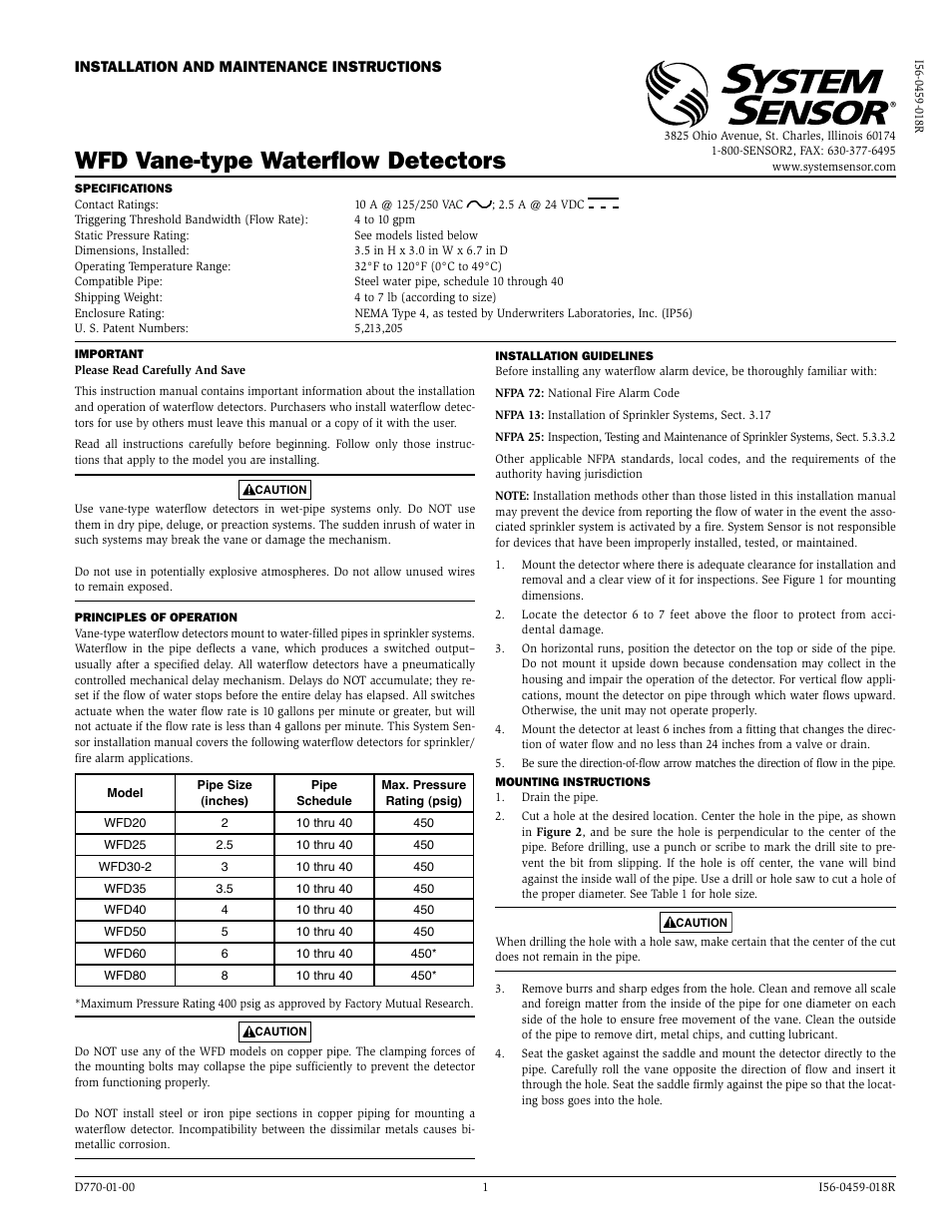 System Sensor WFD Models User Manual | 4 pages