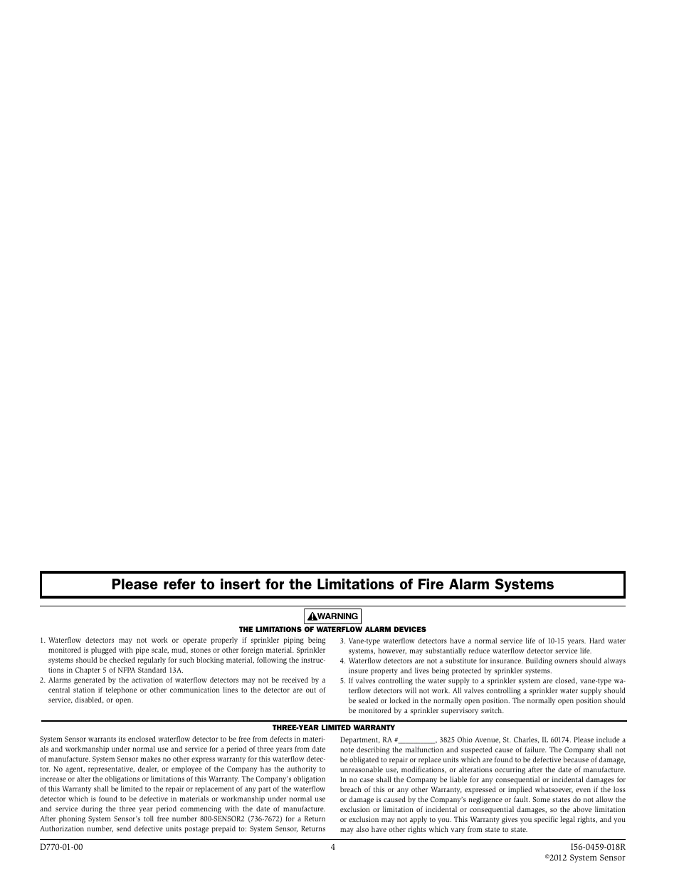 System Sensor WFD Models User Manual | Page 4 / 4
