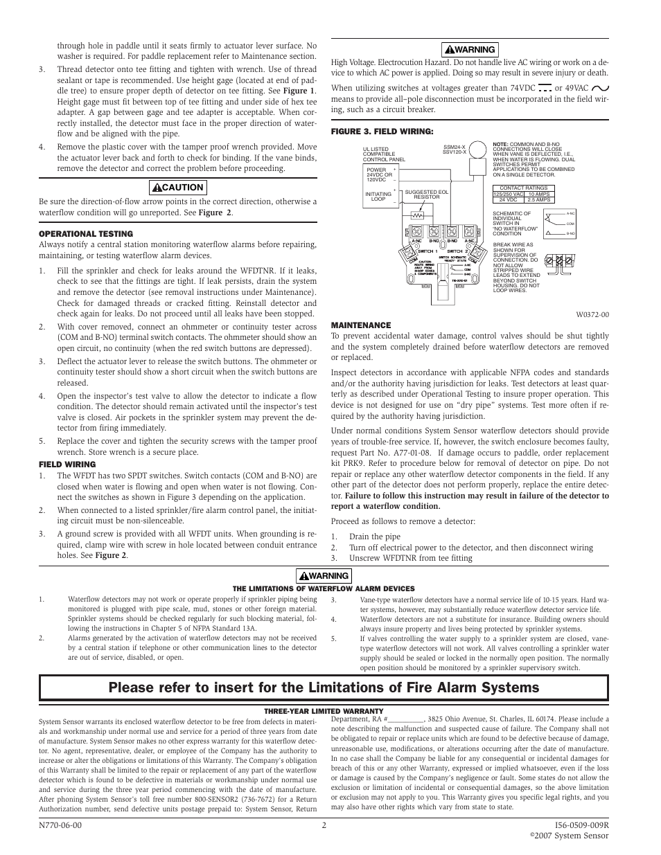 System Sensor WFDTNR User Manual | Page 2 / 2