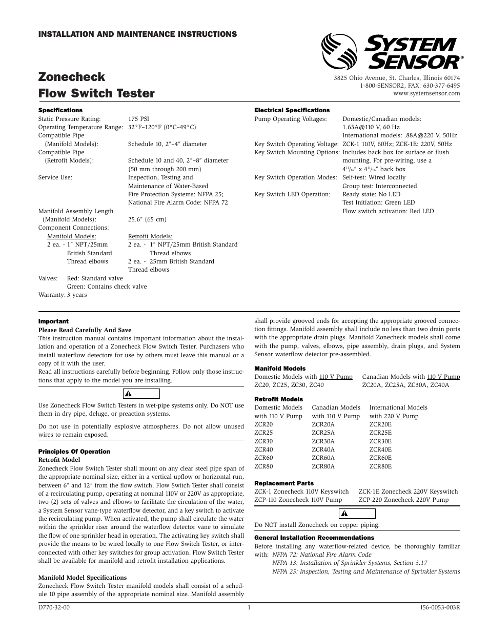 System Sensor ZC20 User Manual | 4 pages