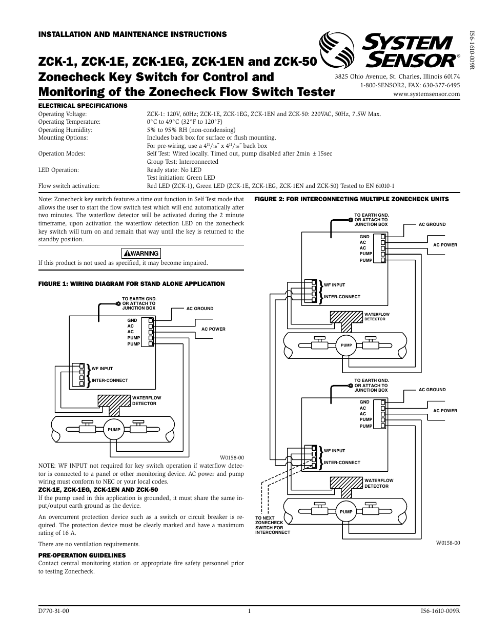System Sensor ZCK-1 User Manual | 2 pages