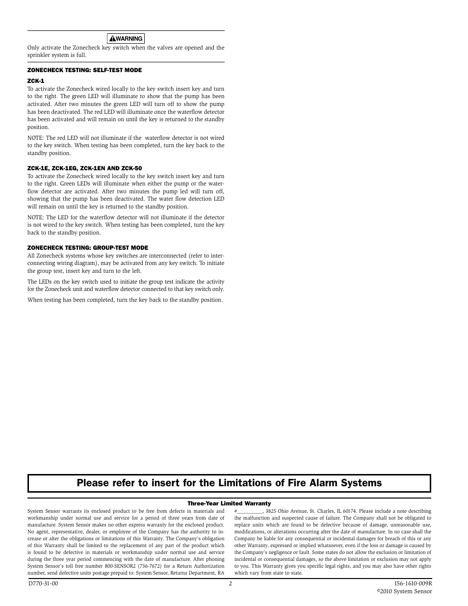 System Sensor ZCK-1 User Manual | Page 2 / 2