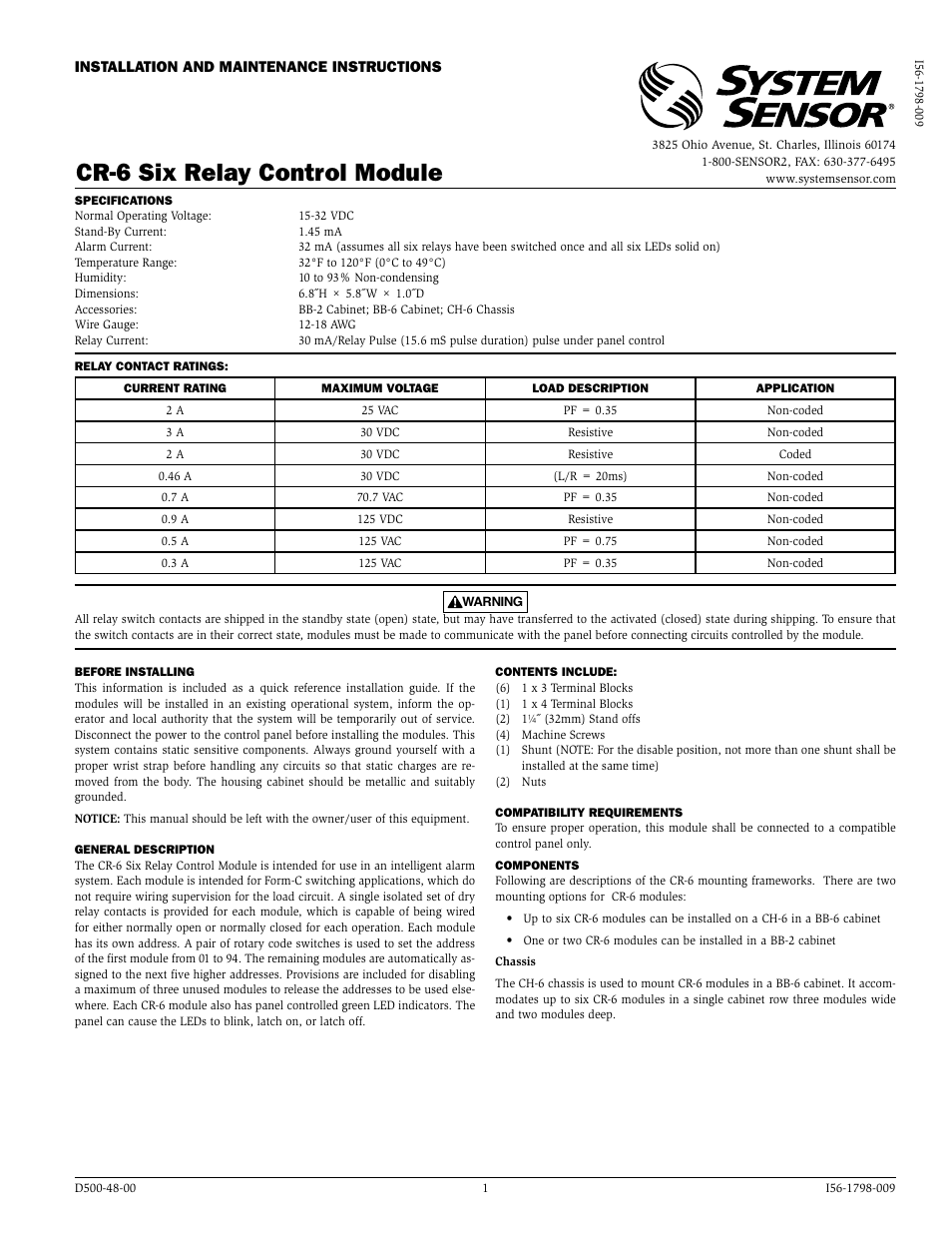 System Sensor CR-6 User Manual | 4 pages