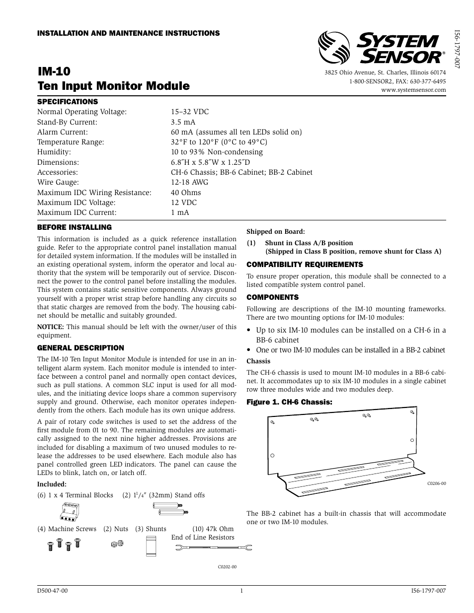 System Sensor IM-10 User Manual | 4 pages