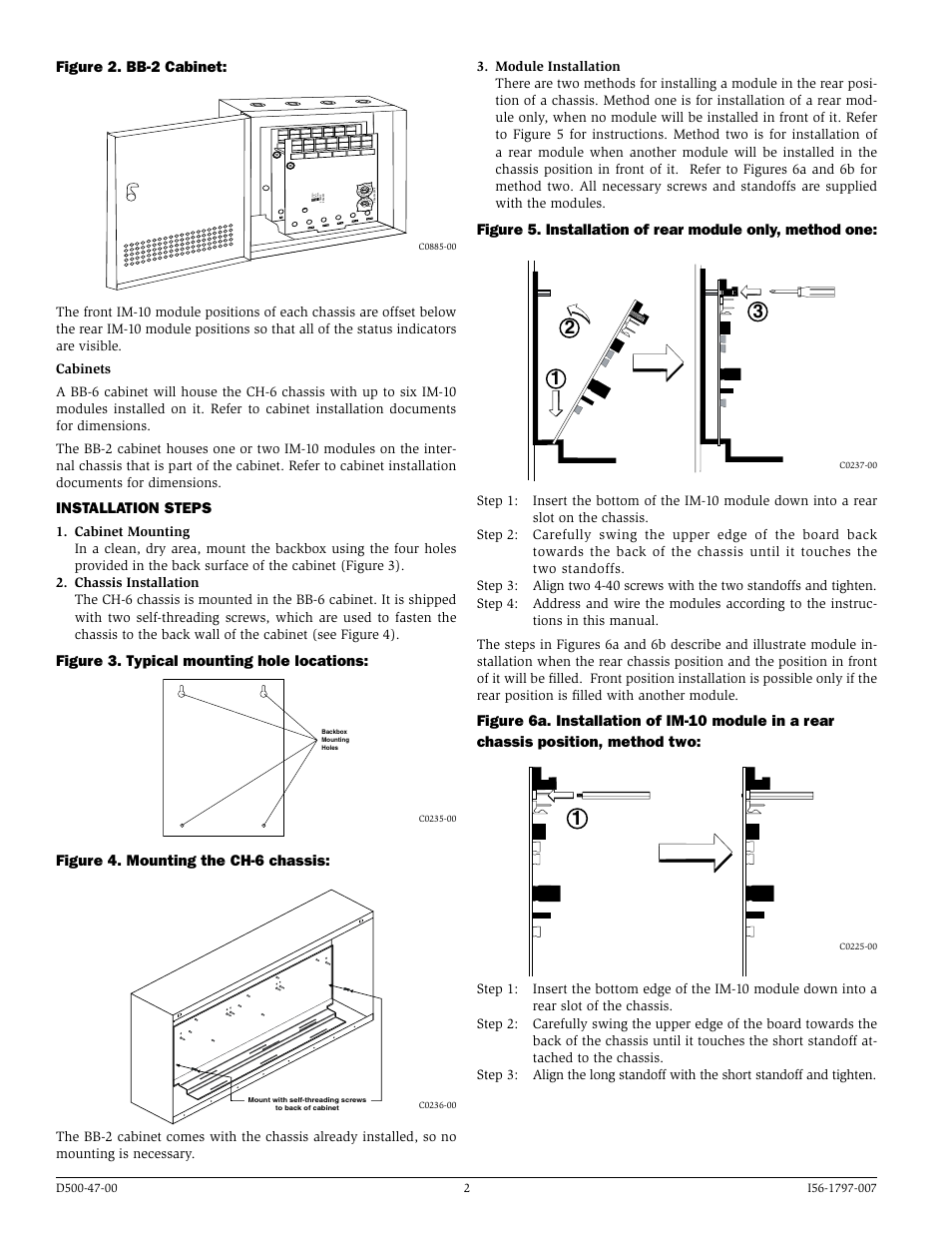 Figure 2. bb-2 cabinet, Installation steps, Figure 3. typical mounting hole locations | Figure 4. mounting the ch-6 chassis, None one two three | System Sensor IM-10 User Manual | Page 2 / 4