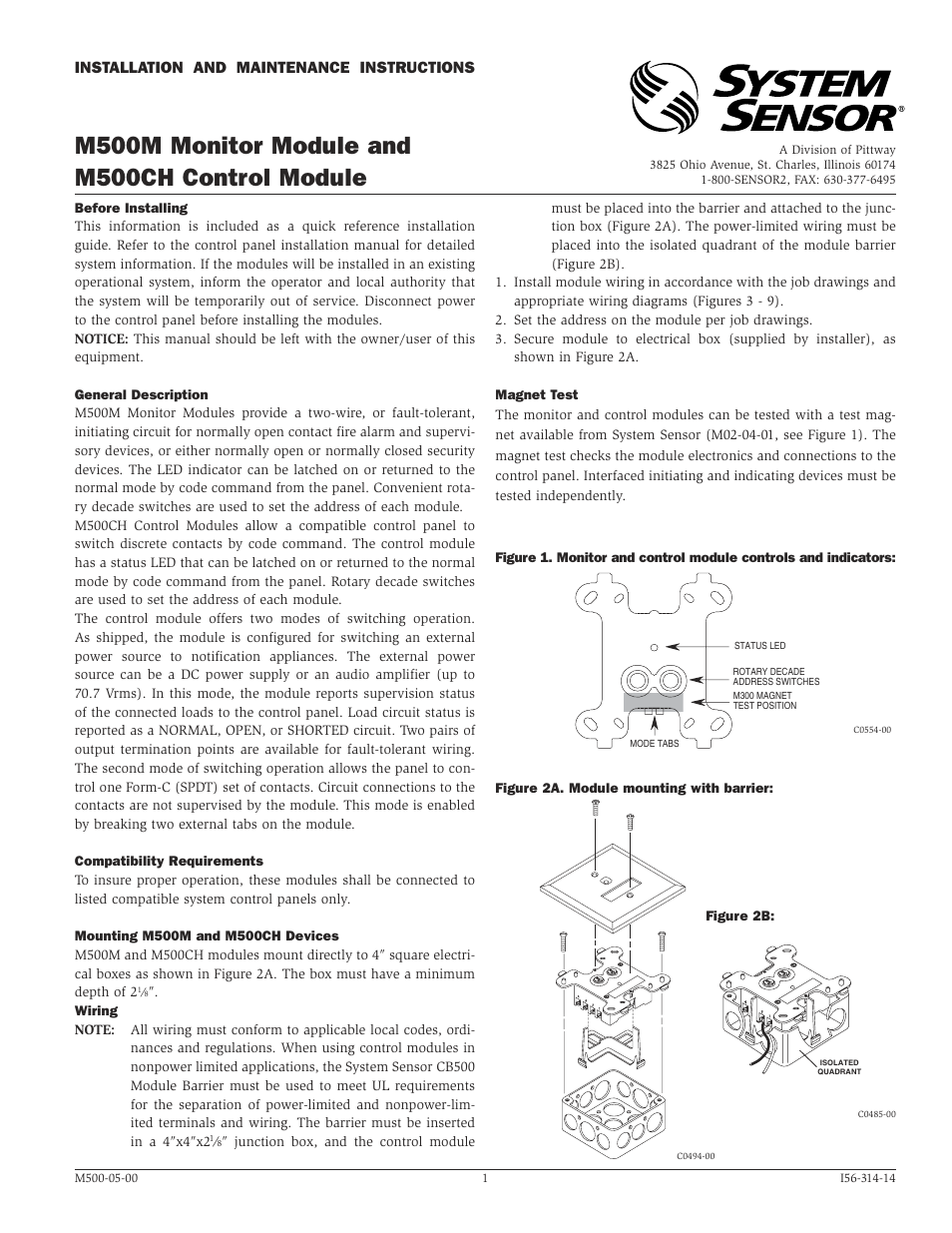 System Sensor M500CH User Manual | 4 pages