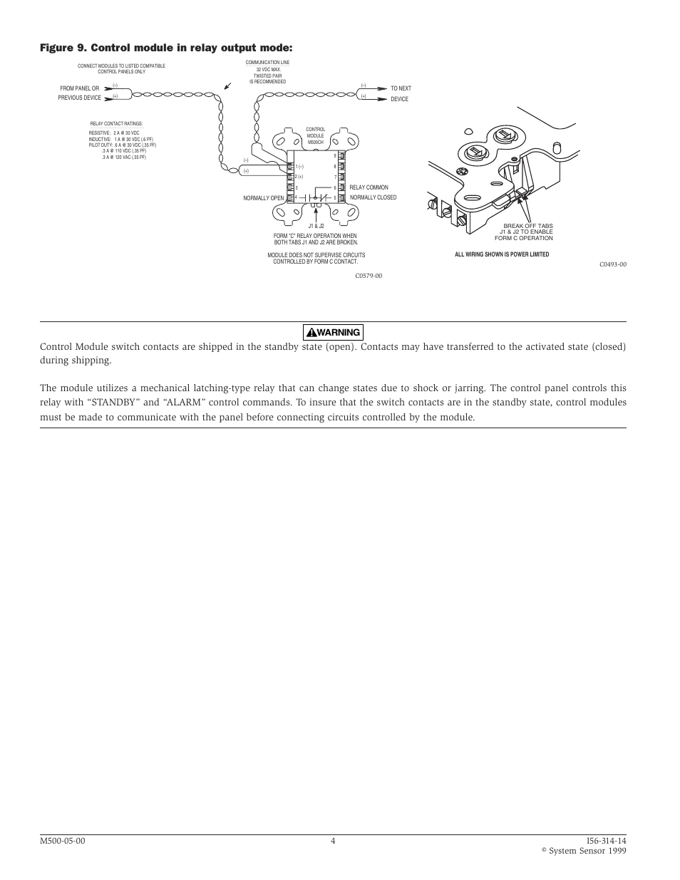 Figure 9. control module in relay output mode, Warning | System Sensor M500CH User Manual | Page 4 / 4