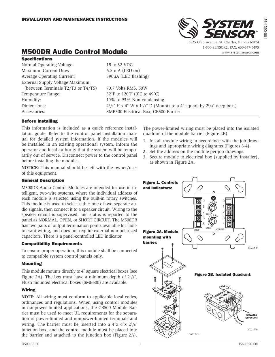 System Sensor M500DR User Manual | 2 pages