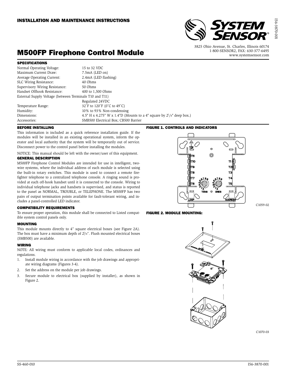 System Sensor M500FP User Manual | 2 pages