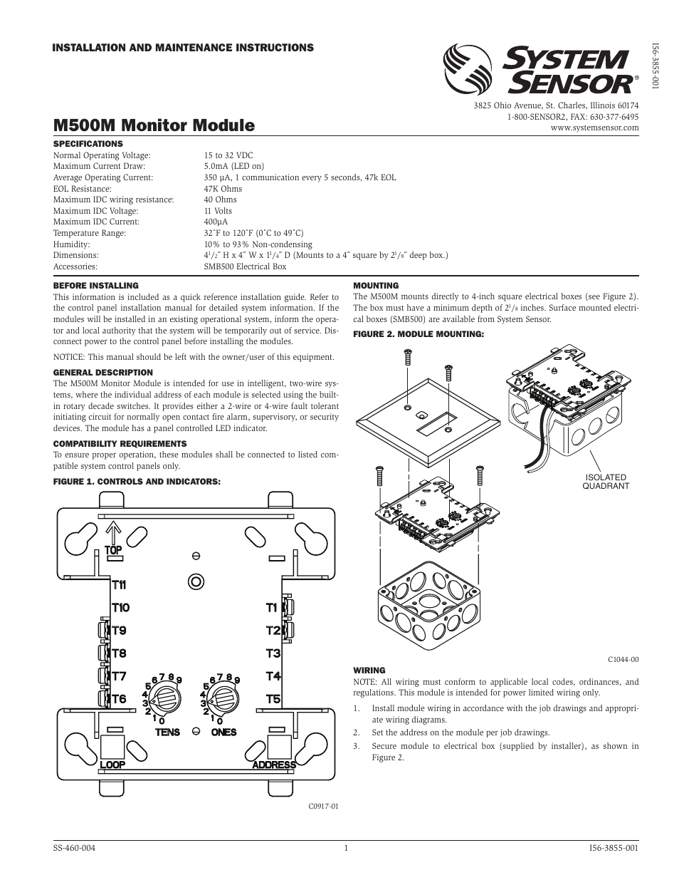 System Sensor M500M User Manual | 2 pages