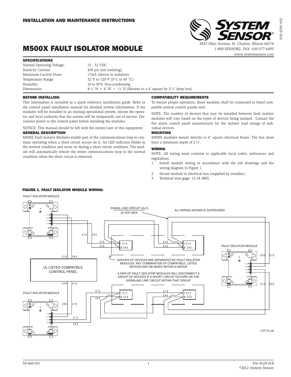 System Sensor M500X User Manual | 1 page