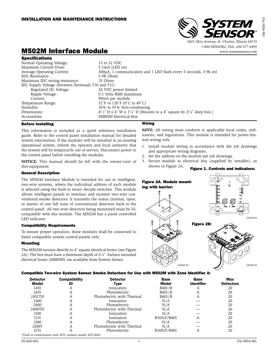 System Sensor M502M User Manual | 2 pages