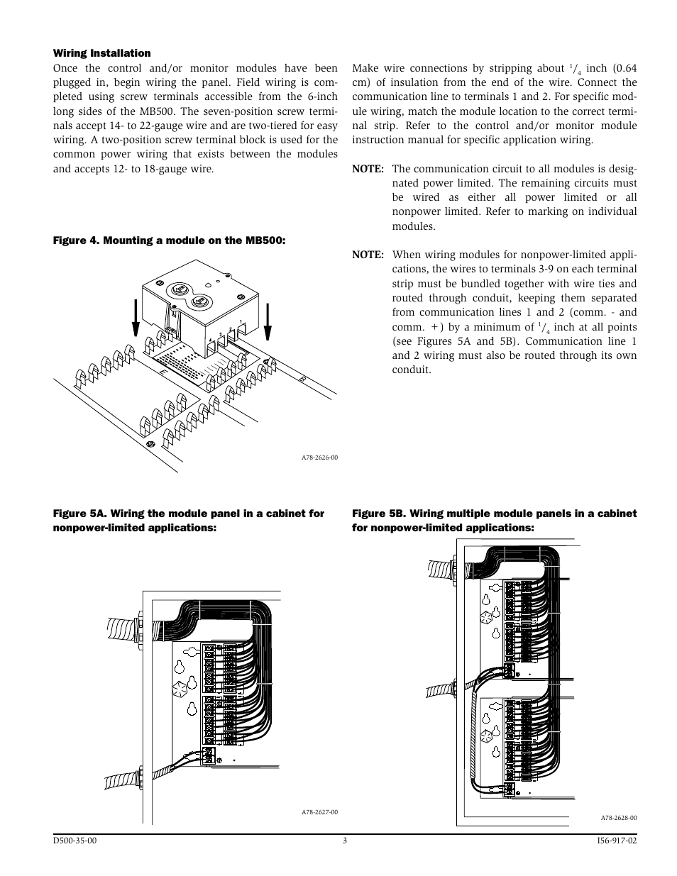 Make wire connections by stripping about | System Sensor MB500 User Manual | Page 3 / 4