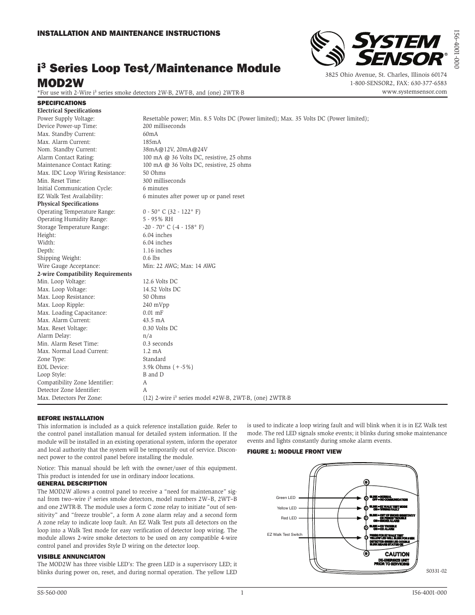 System Sensor MOD2W User Manual | 4 pages