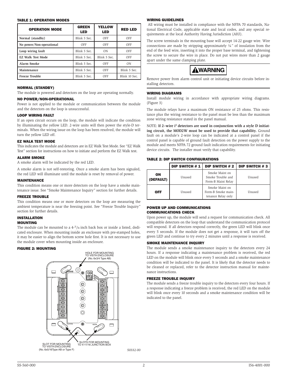Warning | System Sensor MOD2W User Manual | Page 2 / 4