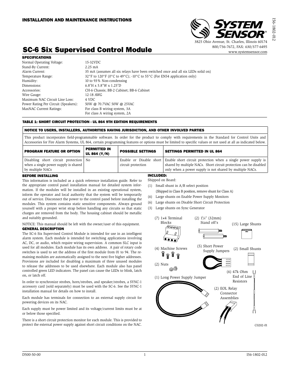 System Sensor SC-6 User Manual | 8 pages