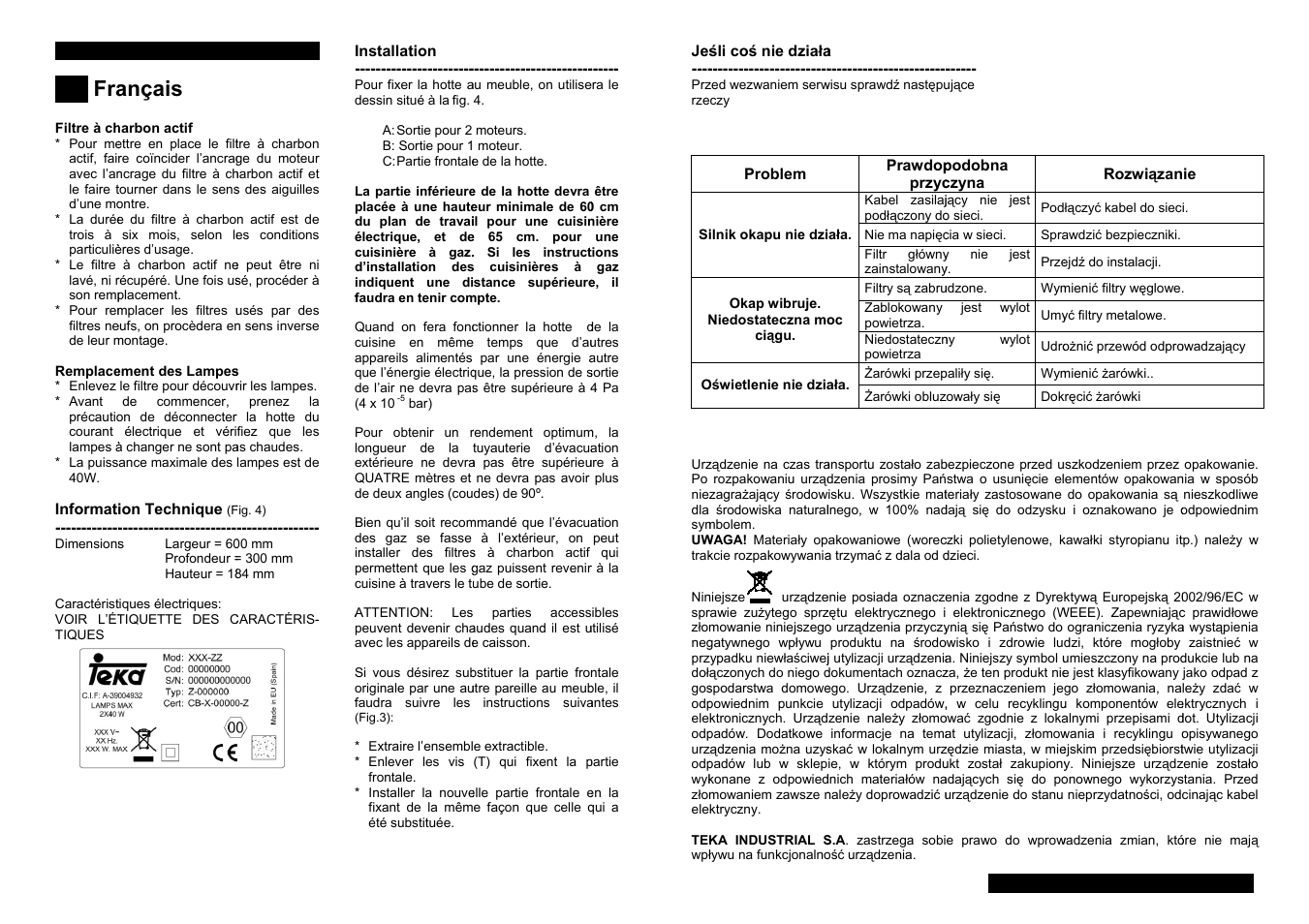 Ançais | Teka CNL1-2002 User Manual | Page 16 / 32