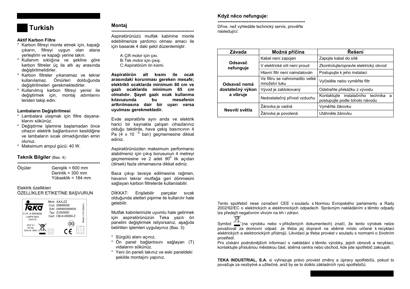 Turkish | Teka CNL1-2002 User Manual | Page 24 / 32