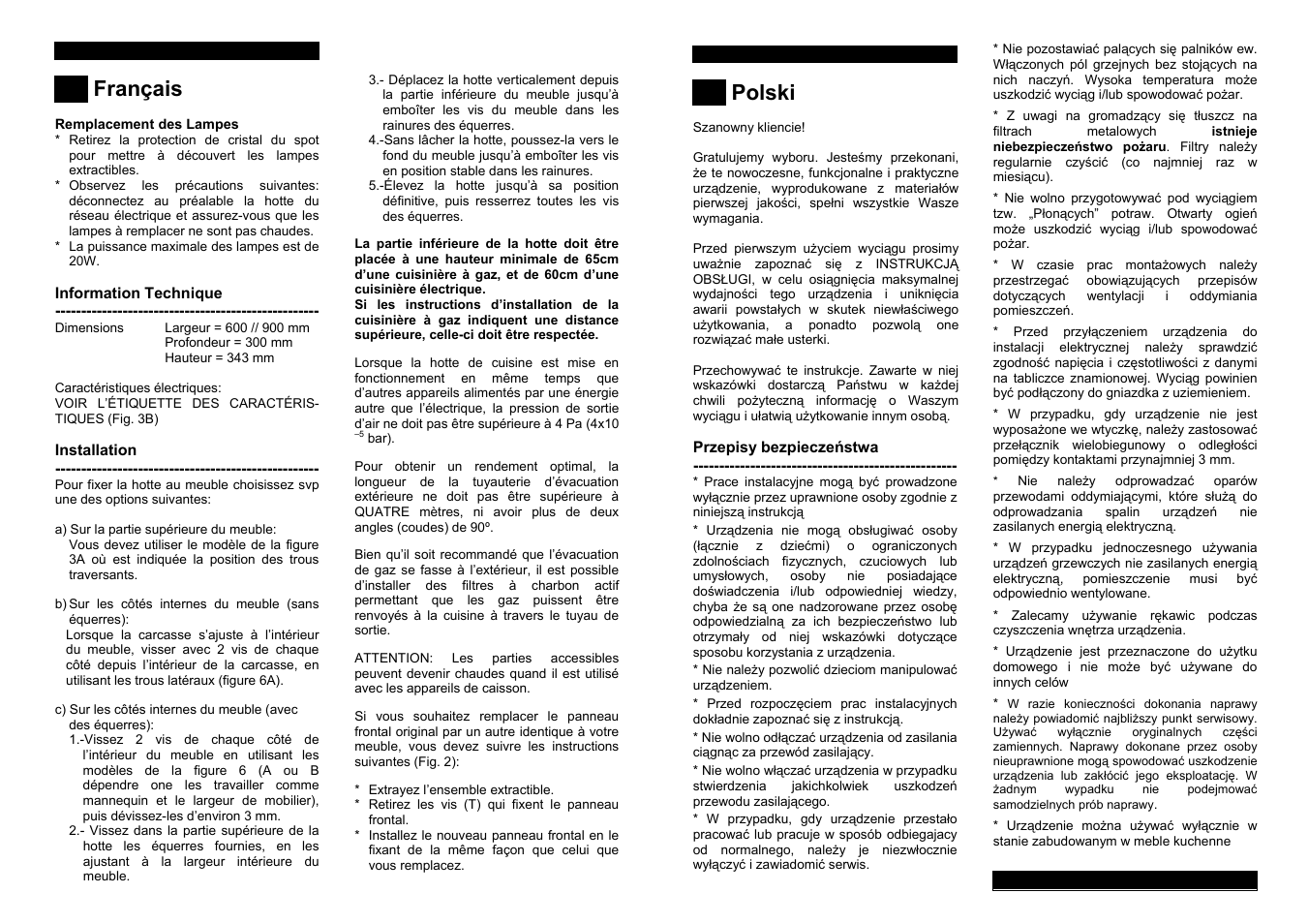 Français, Polski | Teka CNL1-3000 STAINLESS HP User Manual | Page 20 / 38