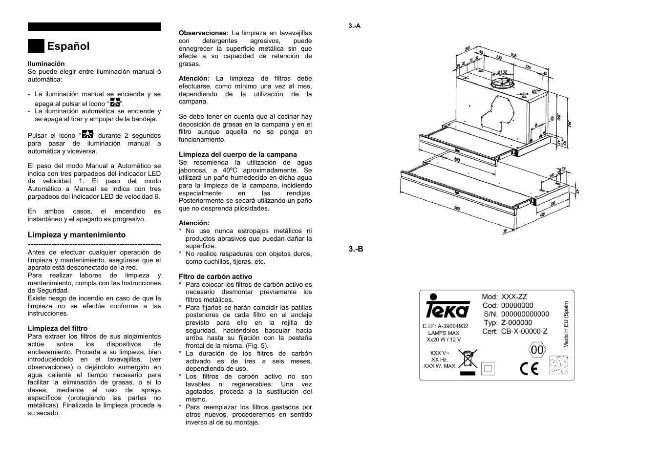 Spañol | Teka CNL1-3000 STAINLESS HP User Manual | Page 4 / 38