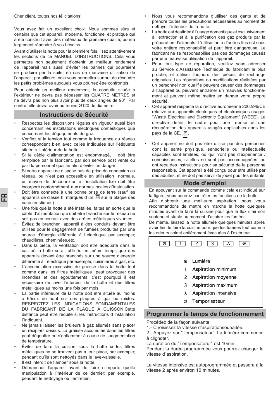 Instructions de sécurité, Mode d’emploi, Programmer le temps de fonctionnement | Teka DEP-60 EHP STAINLESS User Manual | Page 10 / 36