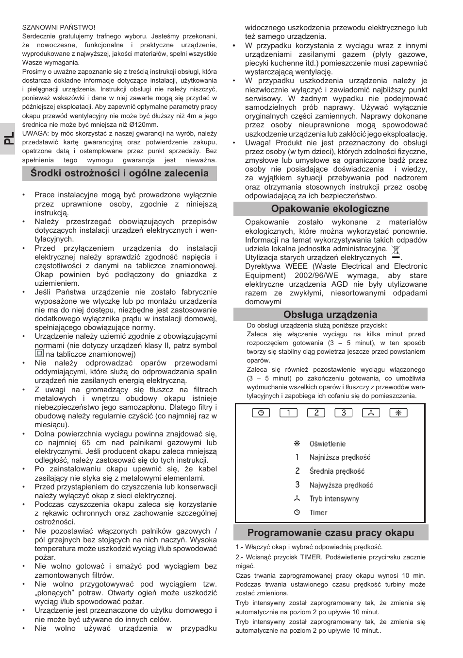 Środki ostrożności i ogólne zalecenia, Obsługa urządzenia | Teka DEP-60 EHP STAINLESS User Manual | Page 18 / 36