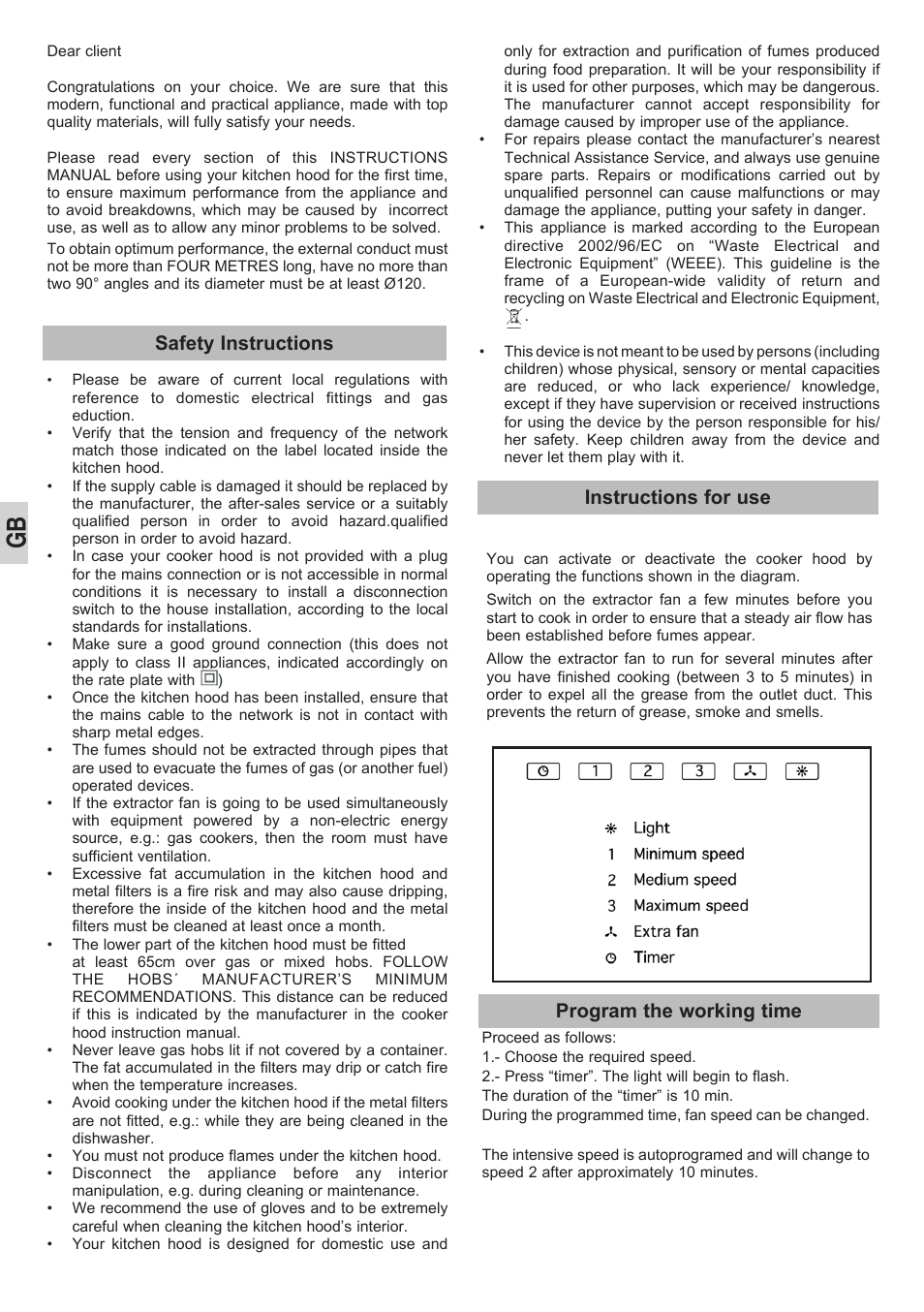 Instructions for use, Safety instructions, Program the working time | Teka DEP-60 EHP STAINLESS User Manual | Page 8 / 36