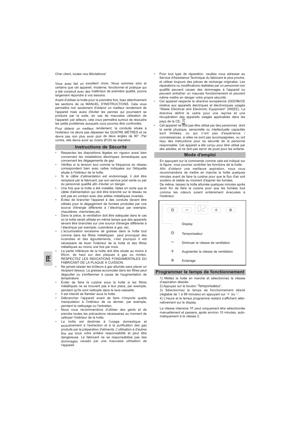 Instructions de sécurité mode d'emploi, Programmer le temps de fonctionnement | Teka NC2 90_60 GLASS User Manual | Page 10 / 36