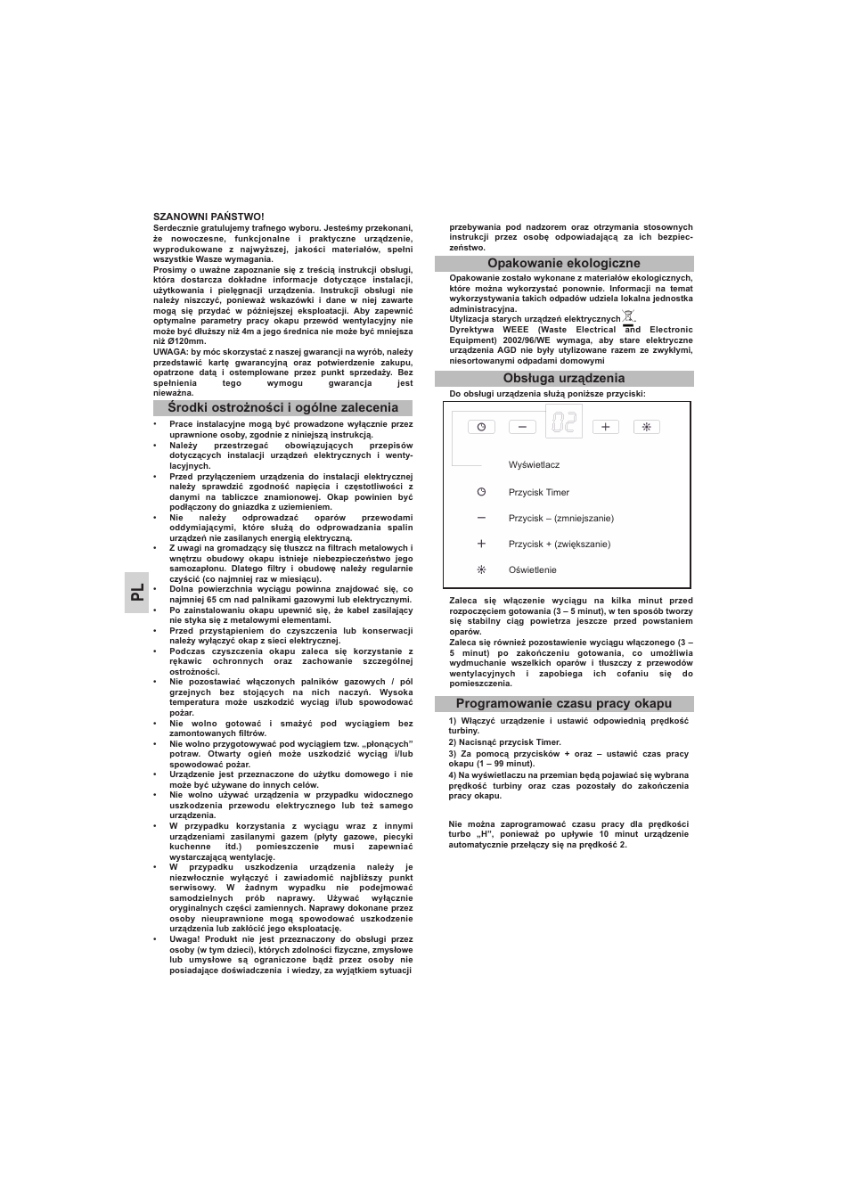 Programowanie czasu pracy okapu | Teka DH2 90_60 User Manual | Page 18 / 36