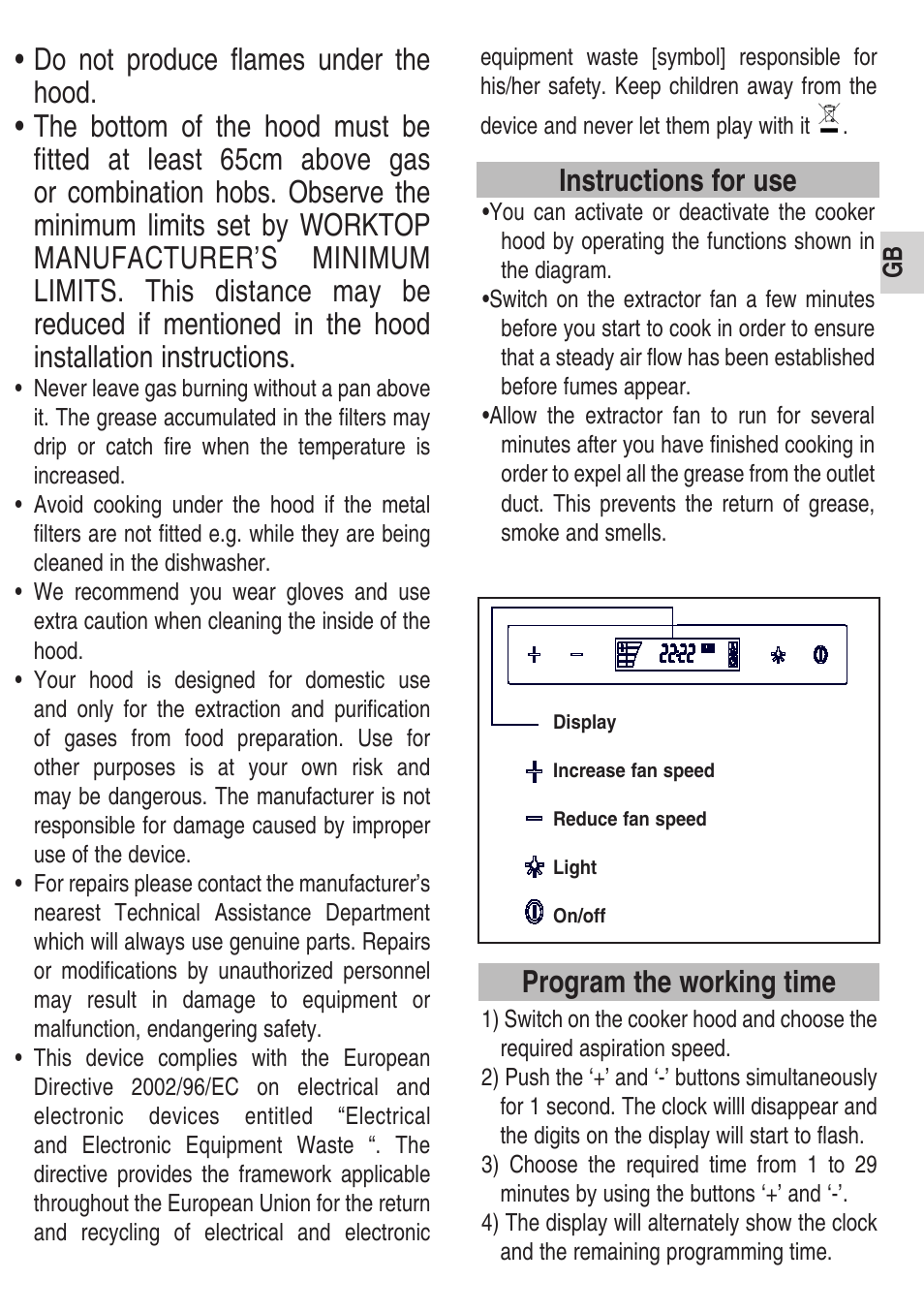 Instructions for use, Program the working time | Teka DPS 90 STAINLESS STEEL User Manual | Page 11 / 72