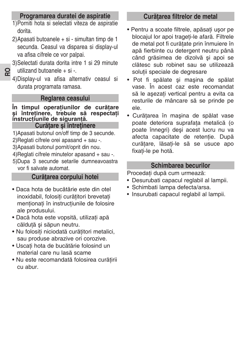 Schimbarea becurilor, Curăţare şi întreţinere curăţarea corpului hotei | Teka DPS 90 STAINLESS STEEL User Manual | Page 56 / 72