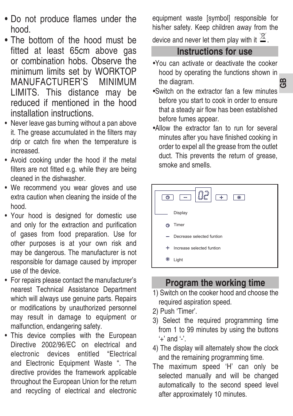 Instructions for use, Program the working time | Teka DSB 90 STAINLESS STEEL User Manual | Page 11 / 68