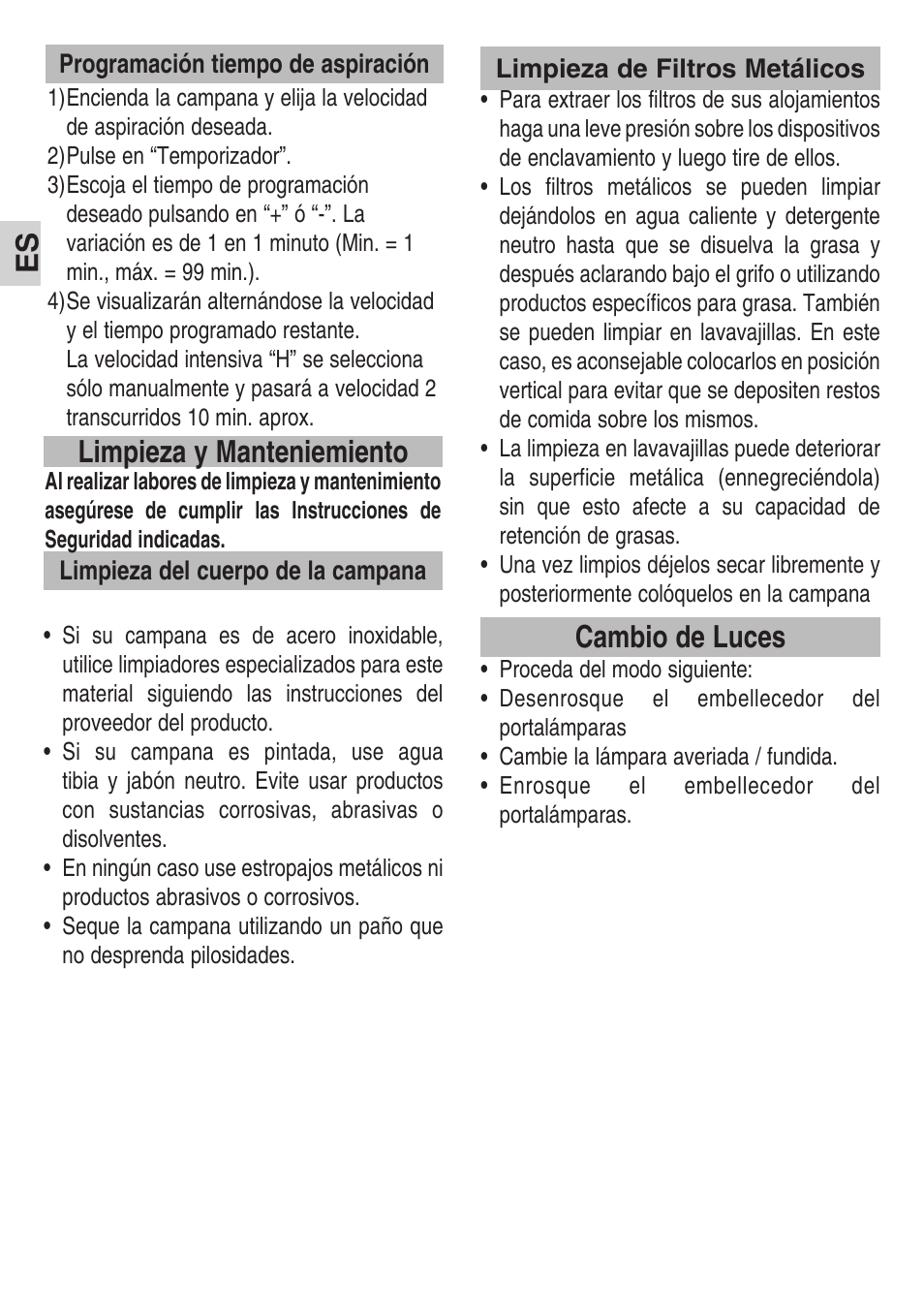 Cambio de luces limpieza y manteniemiento | Teka DSB 90 STAINLESS STEEL User Manual | Page 4 / 68