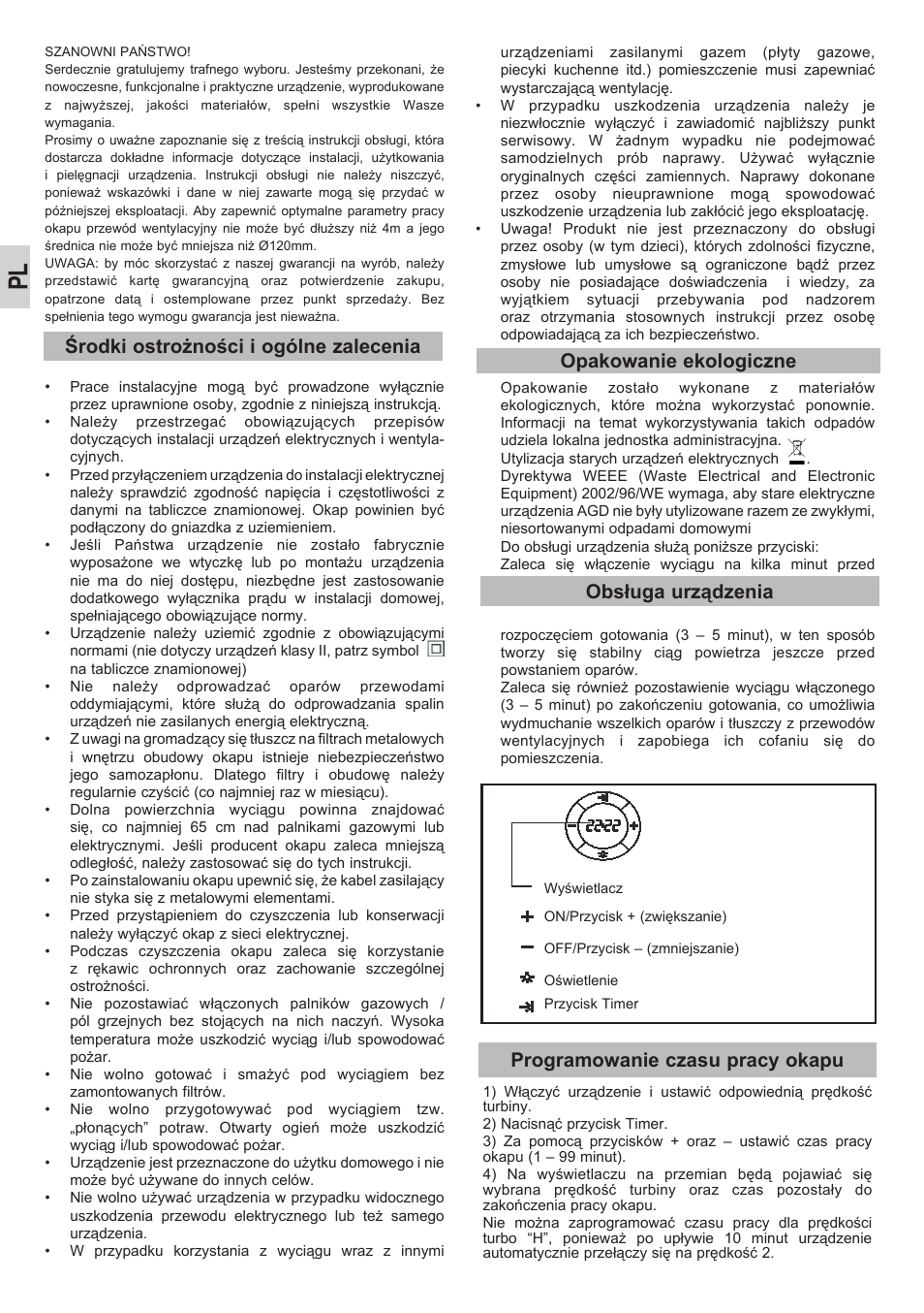 Obsługa urządzenia opakowanie ekologiczne | Teka DVL 90 User Manual | Page 20 / 40