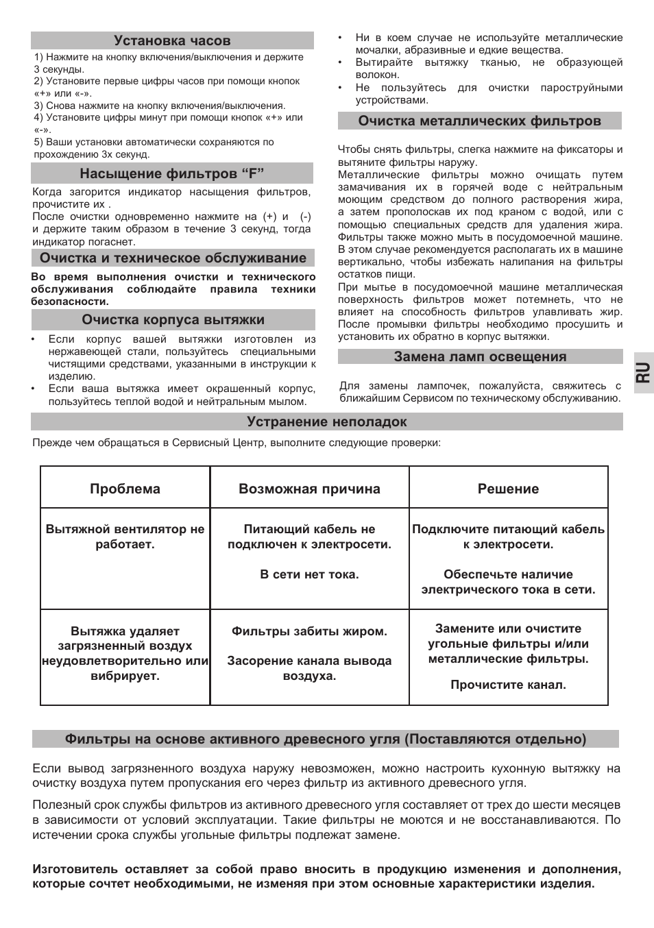 Устранение неполадок, Проблема возможная причина решение, Замена ламп освещения установка часов | Teka DVL 90 User Manual | Page 25 / 40