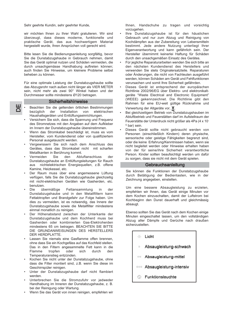 Sicherheitshinweise, Gebrauchsanleitung | Teka DJE 90_60 User Manual | Page 6 / 36