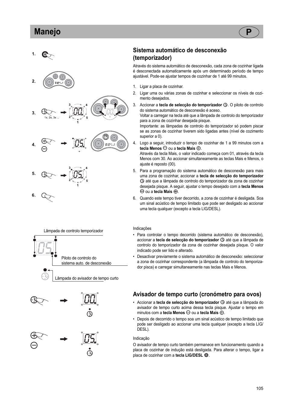 Manejo p, Sistema automático de desconexão (temporizador), Avisador de tempo curto (cronómetro para ovos) | Teka GKST 95 N i4 Select User Manual | Page 105 / 113