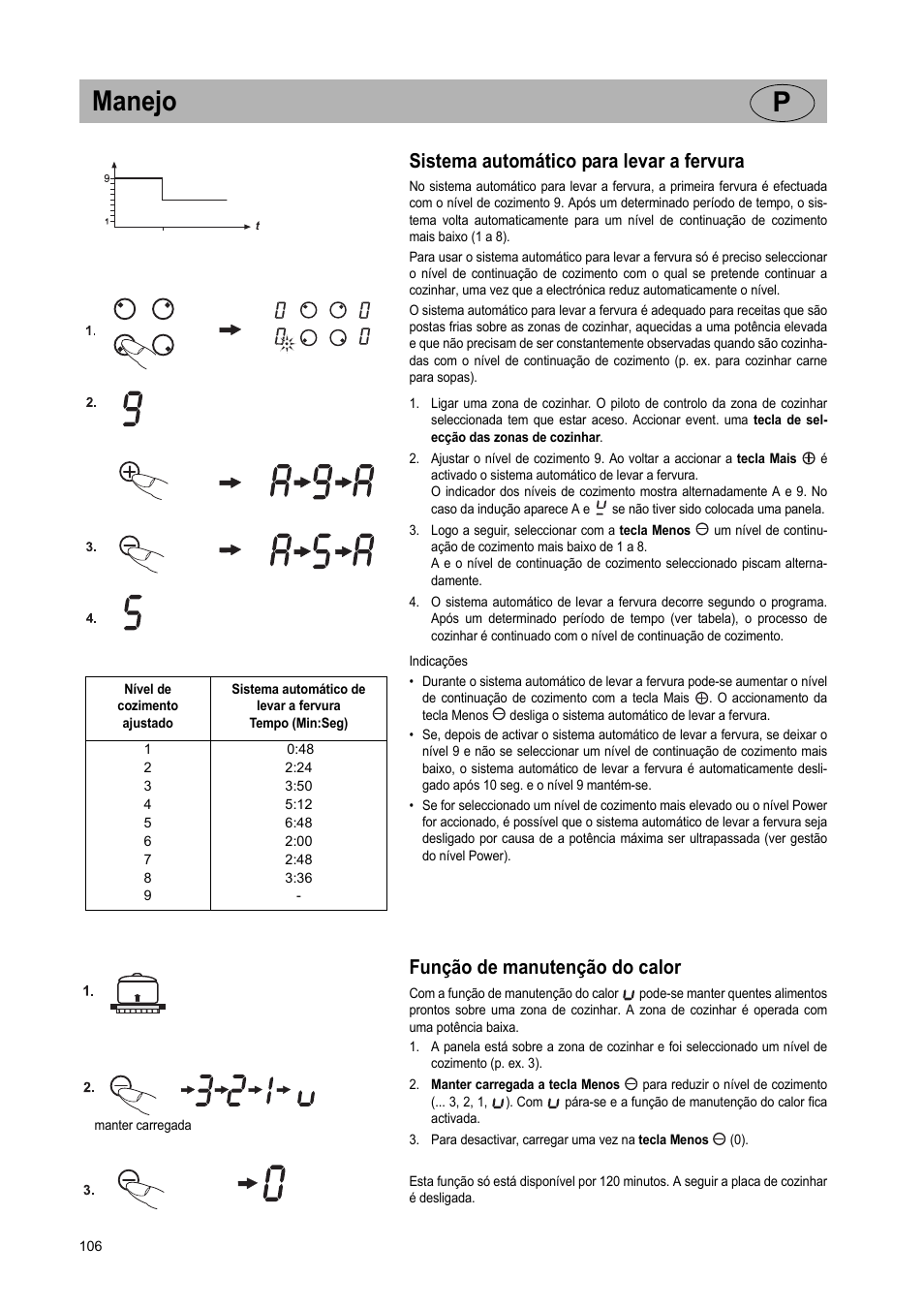 Manejo p, Sistema automático para levar a fervura, Função de manutenção do calor | Teka GKST 95 N i4 Select User Manual | Page 106 / 113