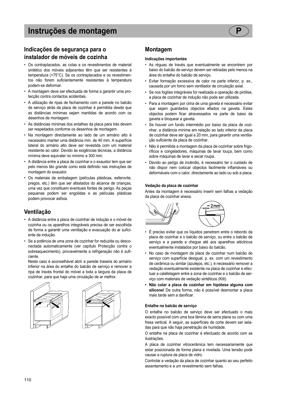 Instruções de montagem p, Ventilação, Montagem | Teka GKST 95 N i4 Select User Manual | Page 110 / 113